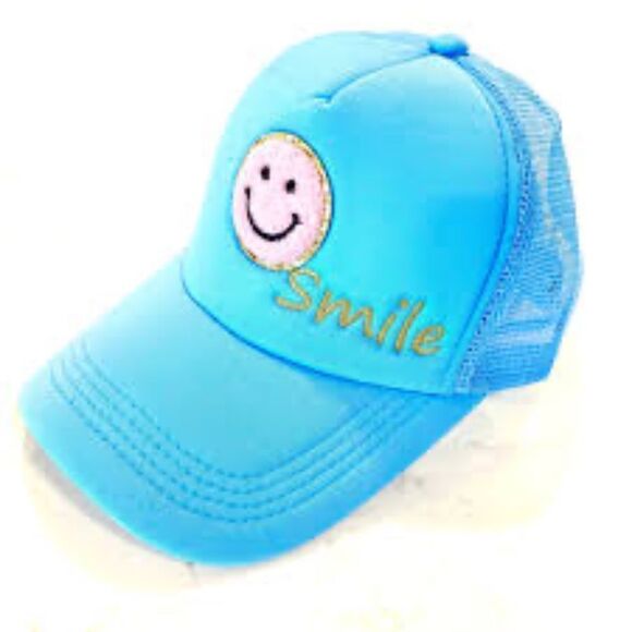 Smile Trucker Hat - Blue with Smiley Face - Like New - Snap Back - Picture 1 of 6